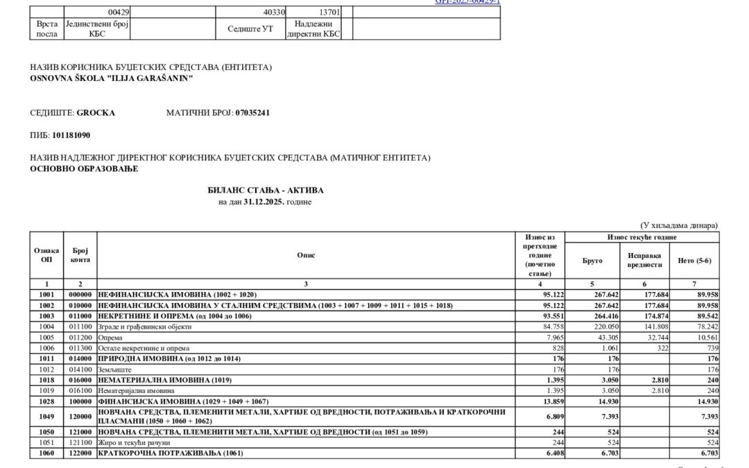 Финансијски извештај за 2025.