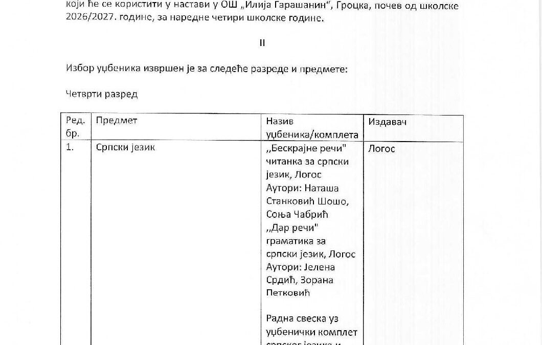 Оdluka i izjava direktora o izboru udžbenika 26-27.